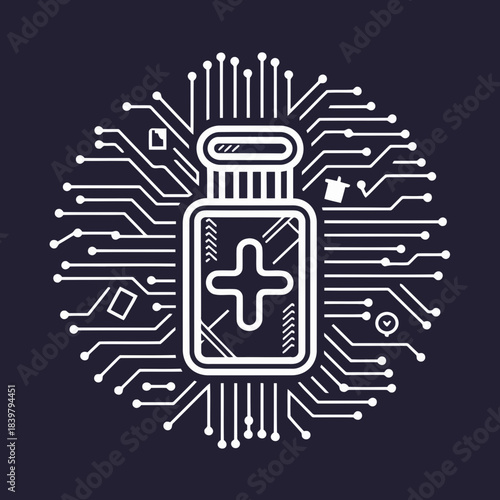 Medical symbol with circuit board design representing healthcare technology and digital health solutions