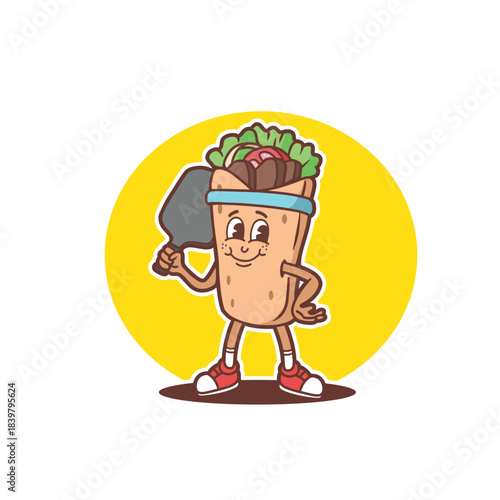 mascot logo shawarma with pickleball outfit good for sticker, badge, element design, restaurant logo, etc