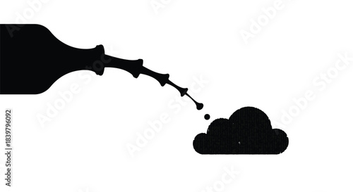 Abstract silhouette of liquid pouring from a bottle into a cloud shape