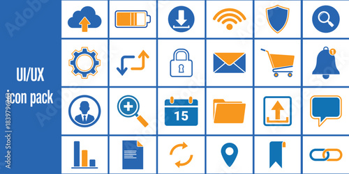Ui ux icon pack with various web and mobile interface symbols, isolated on