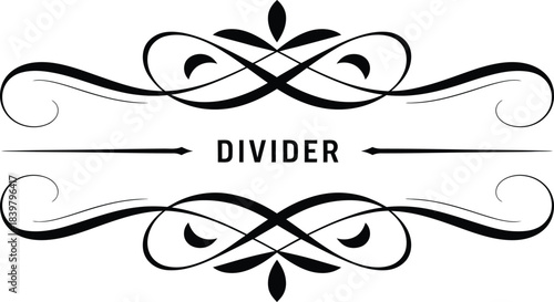 Black ornamental divider with text D I V I D E R flourish