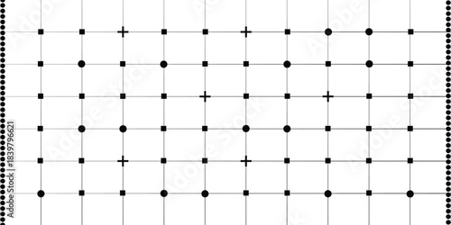 Planer page with dotted grid black. Seamless checkered paper texture. Retro bullet journal notebook background. Simple square graph pattern. illustartion.