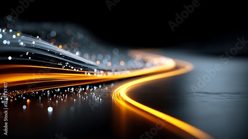 Glowing Orange Light Trail With Particles On Dark Surface abstract