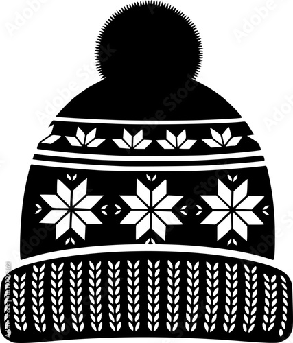 Knitted winter hat with pom and snowflake patterns vector
