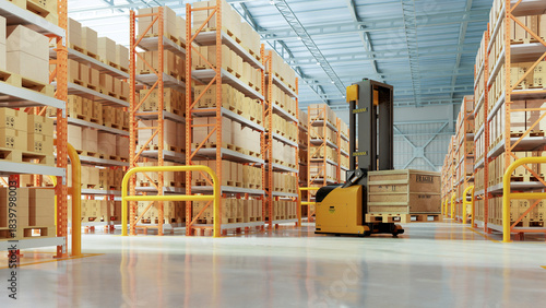 State-of-the-art industrial storage facility showcasing robotics technology in the supply chain, emphasizing distribution, automation, and the future of smart warehousing- 3D rendering