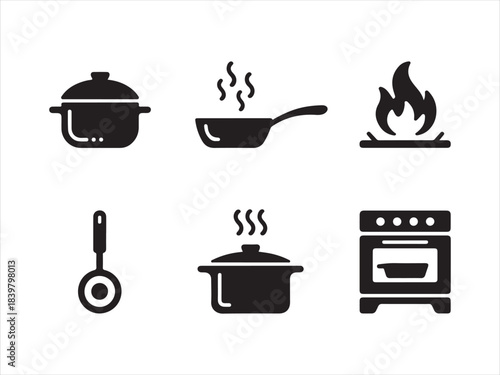 Set of outline icons related to cooking, kitchen. Linear icon collection. Cooking icon set. Outline Icon Collection Vector illustration