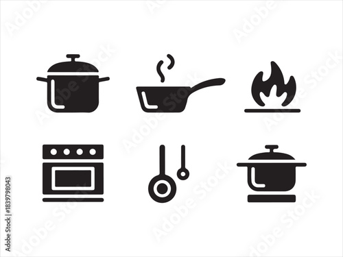 Set of outline icons related to cooking, kitchen. Linear icon collection. Cooking icon set. Outline Icon Collection Vector illustration