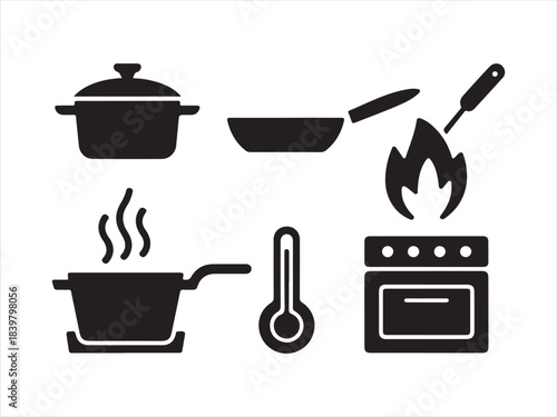 Set of outline icons related to cooking, kitchen. Linear icon collection. Cooking icon set. Outline Icon Collection Vector illustration
