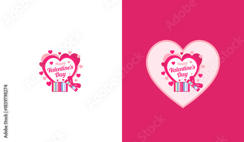 Happy Valentine's Day vector illustration with hearts and gift boxes, symbols of love. Happy Valentine's Day design template