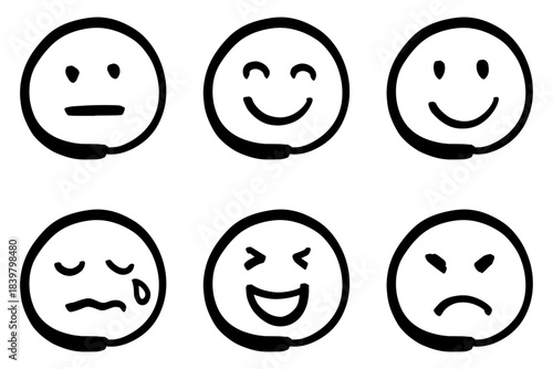 感情の手描きアイコンセット、黒