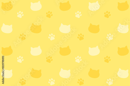 猫柄の背景イラスト（イエロー）	