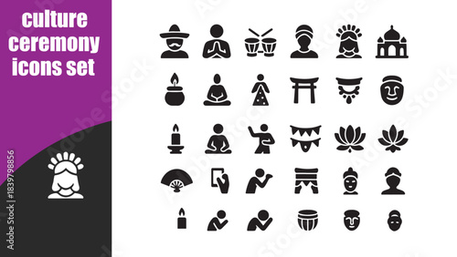 culture ceremony icons set