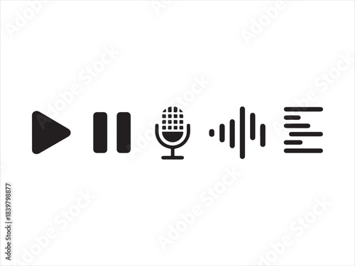 Essential audio and media player control icons set, Play pause stop icon set. media player buttons. 