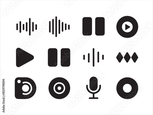 Essential audio and media player control icons set, Play pause stop icon set. media player buttons. 