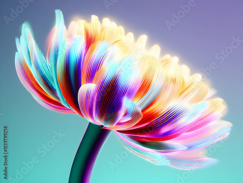 Colorful fantasy blurry flowers painted in shades of purple pink blue yellow, luminescent glitter sparkle flickering softly across surreal fluorescent background