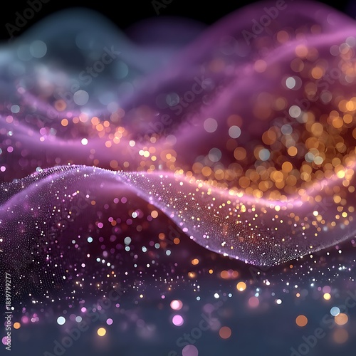 Swirling Purple and Gold Abstract Particle Waves with Bokeh pink