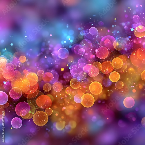 Vibrant Bokeh Lights Abstract Background with Purple Orange and Blue Hues Keywords: abstract