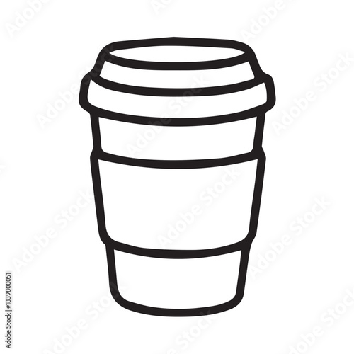 A clean and simple vector graphic depicts a takeaway coffee cup with a tidy lid and subtle accents, representing a warm portable drink in a modern, minimal, and visually calming design.