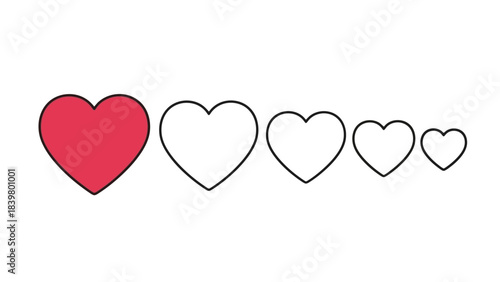 Rating Scale with One Red Heart and Four Outline Hearts of Decreasing Size