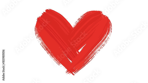 Abstract Red Heart Shape with Brush Strokes on White Background, Love Symbol