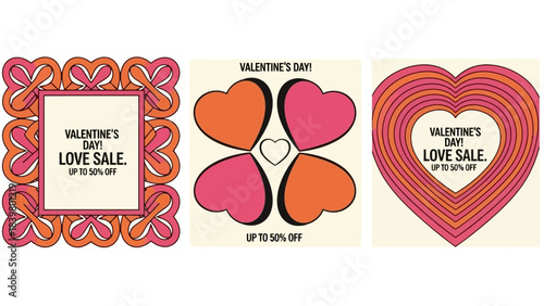 Valentine's Day Love Sale Offers with Heart Graphics and Discounts Up to 50% Off
