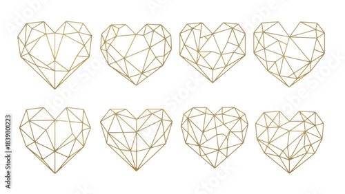 Geometric Wireframe Hearts Collection Set of Abstract Geometric Shapes for Design