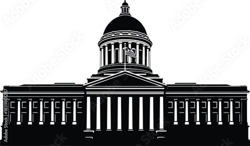 Idaho state capitol building illustration in black and white