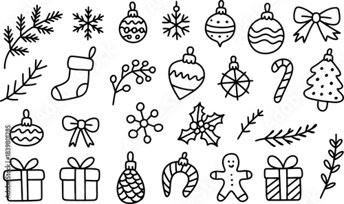 Christmas doodle elements collection black and white