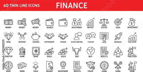 Finance icons set black and white minimalist design