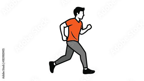 A simple cartoon illustration depicts a man actively running forward