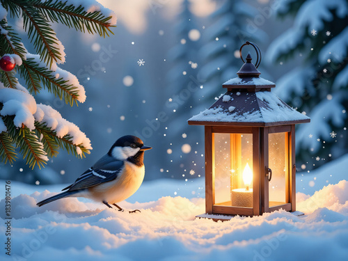 christmas lantern in the snow