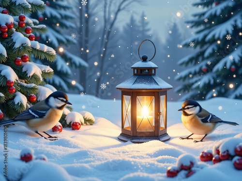 christmas lantern in the snow