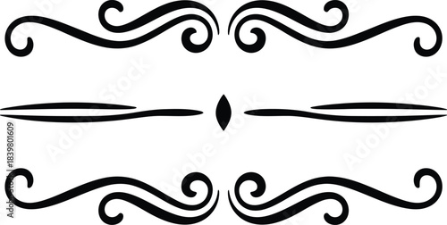 Black ornamental flourishes and dividers on white background