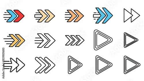 Collection of arrow icons in varying styles and designs on a white background
