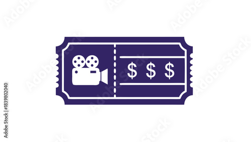 Movie Ticket With Film Projector And Dollar Signs Indicates Cinema Entertainment Cost And Expense Concept