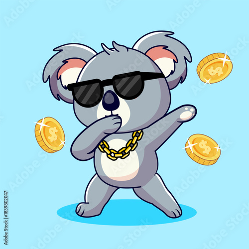 Cute Koala in Dabbing Style Pose Vector Illustration Cartoon Design Kawaii