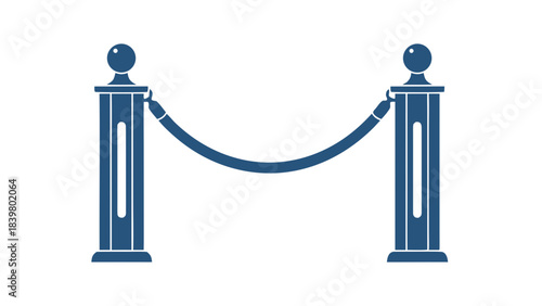 Navy Blue Stanchions and Rope Barrier Graphic on Black Background Isolated Simple Design