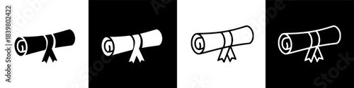 Illustrative icons of a scroll symbolizing academic quest and achievement