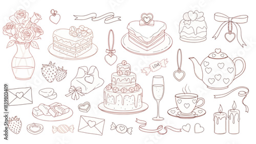 Valentine's Day Sweet Treats and Gifts Collection, Hand-Drawn Style