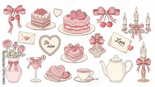 Vintage Romantic Valentine's Day Sweet Treats and Decor Elements Collection