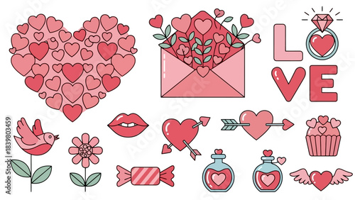 Cute Valentine's Day Icons and Graphics Collection for Romantic Designs