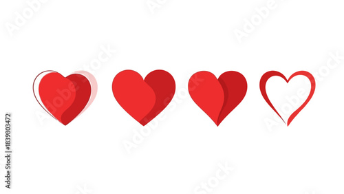 Set of Red Heart Icons with Different Styles on White Background