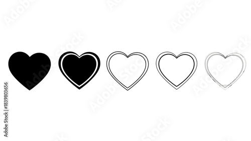 Set of Heart Icons Showing Gradual Filling or Completion Stages