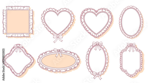 Collection of Decorative Vintage Frames with Lace and Ribbons, Vector Illustration