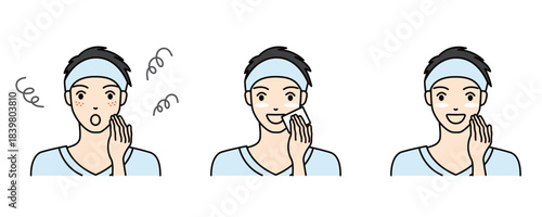 Men's trouble skin before and after using acne care product illustration