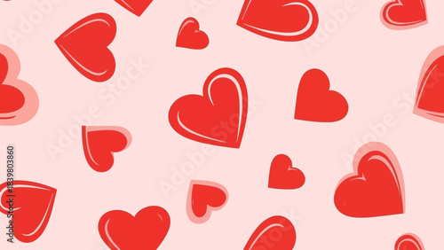 Seamless Pattern of Red Hearts on a Light Pink Background, Valentine's Day Theme