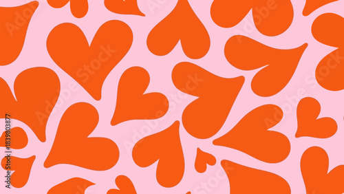 Seamless Pattern of Vibrant Orange Hearts on a Soft Pink Background, Romantic Design