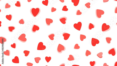 Seamless Pattern of Red Hearts Scattered on a White Background, Valentine's Day Theme
