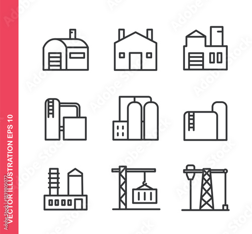 Factory icon. Outline icons collection. Editable stroke.