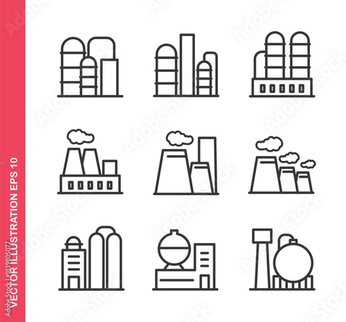 Factory icon. Outline icons collection. Editable stroke.